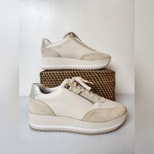 Johnston & Murphy Gracie Leather Side-Zip Lace Up Low Wedge Platform Sneakers